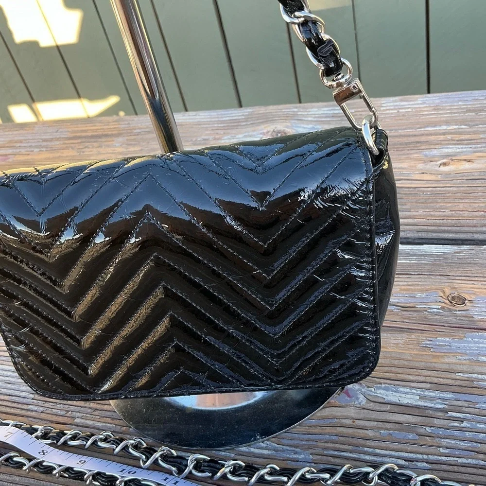 Big Buddha Black Chevron Patent Leather Crossbody/Shoulder Black Bag Chain Strap